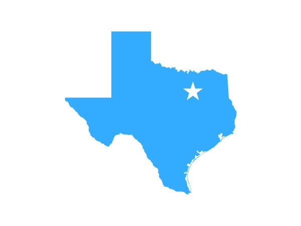 Hugis ng Texas na may star na ipinakikita ang North Texas