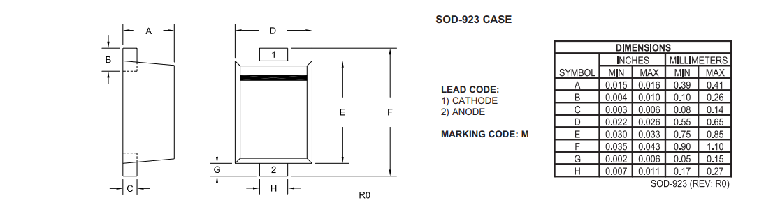 Mechanical Drawing - Central Semiconductor CMAD4448 High Speed Switching Diodes