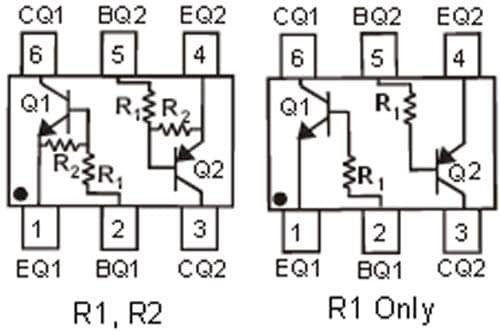 Schematic - Diodes Incorporated DCX-U Pre-Biased Dual Transistors