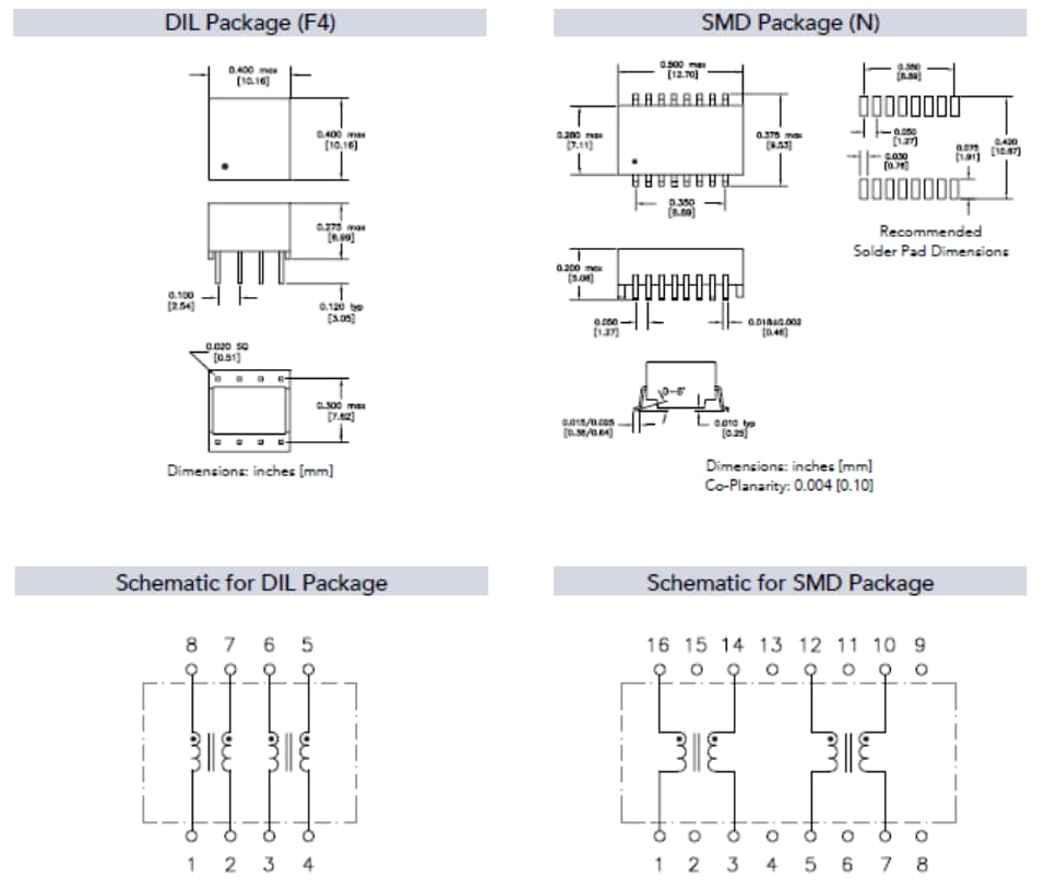 Mechanical Drawing - HALO Electronics Common Mode Chokes