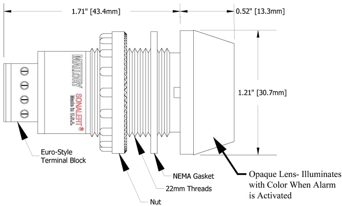 Mallory Sonalert ZT 22mm Industrial Alarms with LED Lights