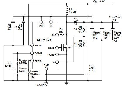 Application Circuit Diagram - Analog Devices Inc. ADP1621 DC-to-DC Controller
