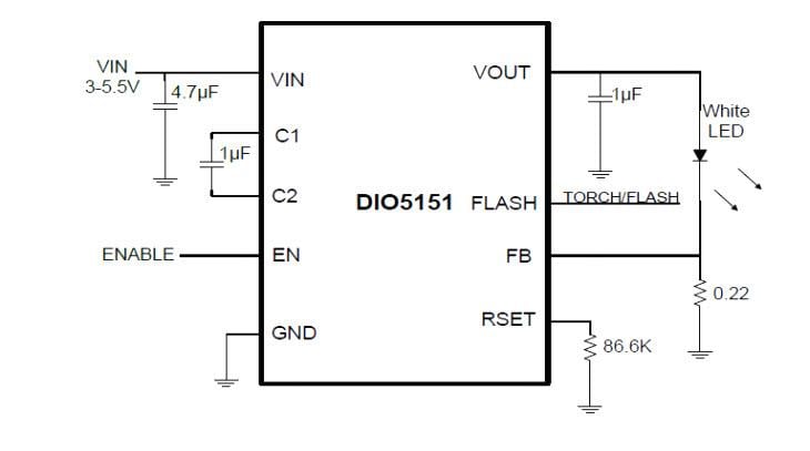 Block Diagram - DIOO Microcircuits DIO5151 Buck/Boost Charge Pump LED Driver