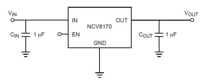 Schematic - onsemi NCV8170 Ultra‐Low IQ 150mA CMOS LDO Regulators