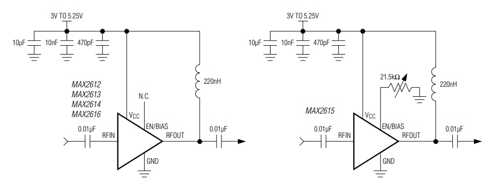 Application Circuit Diagram - Analog Devices / Maxim Integrated MAX2612–MAX2616 Linear Broadband Amplifiers