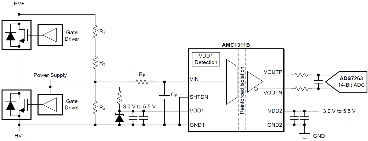 Schematic - Texas Instruments AMC1311/AMC1311-Q1 Reinforced Isolated Amplifiers