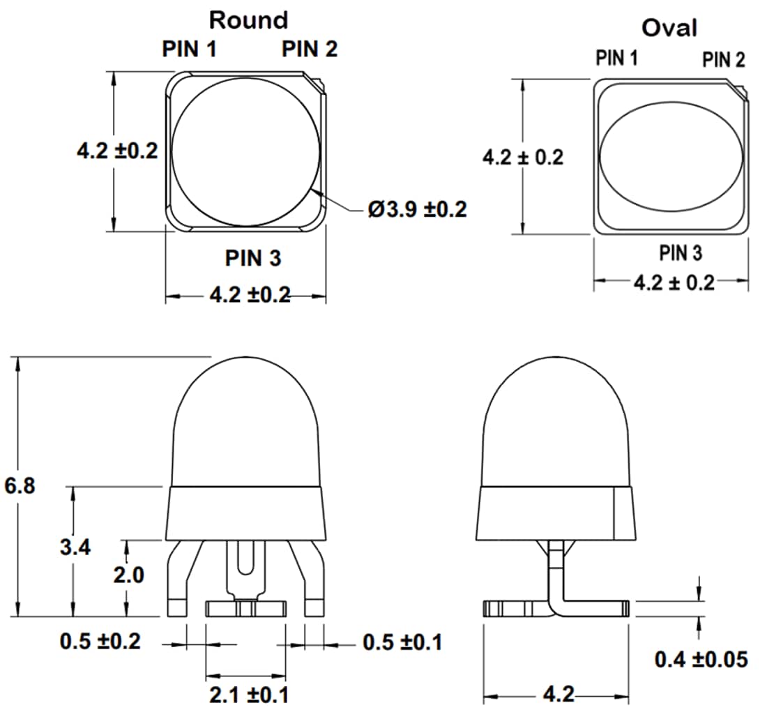 Mechanical Drawing - Broadcom High-Brightness SMT Round & Oval LED Lamps