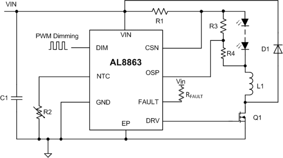 Application Circuit Diagram - Diodes Incorporated AL8863 Buck LED Driver-Controller