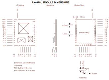 Mechanical Drawing - Microchip Technology RN4678 BLUETOOTH® Dual Mode Modules