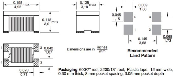 Mechanical Drawing - Coilcraft 1812CAN Common Mode Choke Inductors