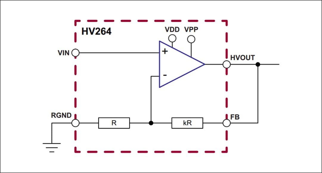 Application Circuit Diagram - Microchip Technology HV264 Quad High Voltage Amplifier Array