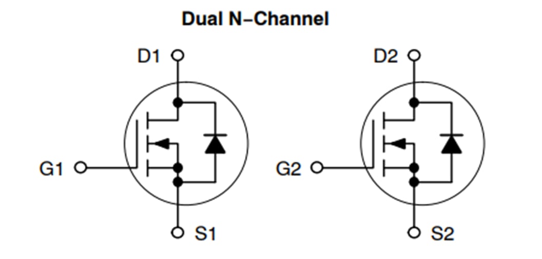 Schematic - onsemi NVMFD6H852NL 80V 25A Automotive Power MOSFET