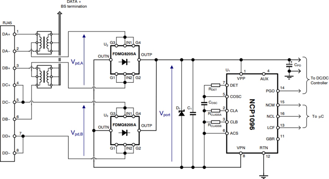 Application Circuit Diagram - onsemi NCP1095 & NCP1096 High Power PoE-PD Controllers