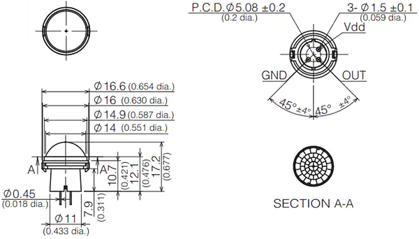 Mechanical Drawing - Panasonic EKMB & EKMC Ultra Slight PaPIRs Motion Sensors