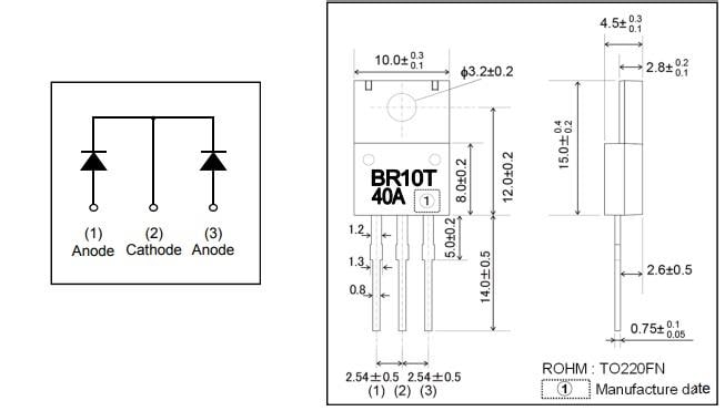 Mechanical Drawing - ROHM Semiconductor RBRxx40ANZ Low VF Schottky Barrier Diodes