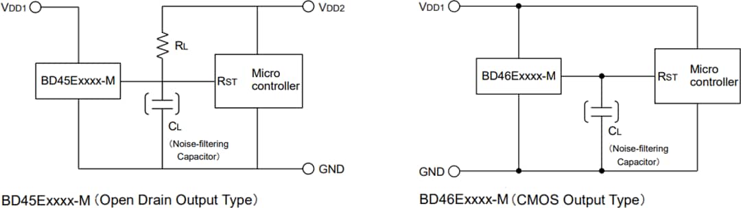 Application Circuit Diagram - ROHM Semiconductor BD45 & BD46 Automotive Voltage Detector ICs