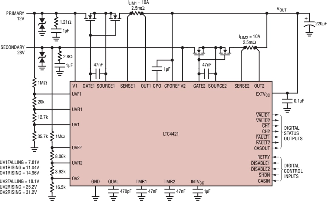 Application Circuit Diagram - Analog Devices Inc. LTC4421 Prioritized PowerPath™ Controller