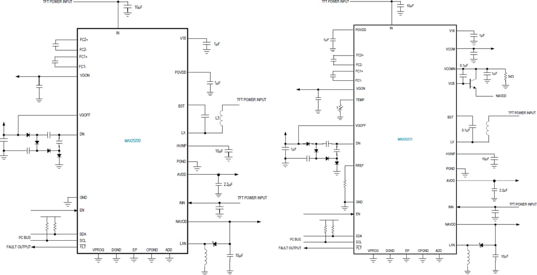 Application Circuit Diagram - Analog Devices Inc. MAX25220/1/1B Automotive 4-Ch TFT-LCD Power ICs