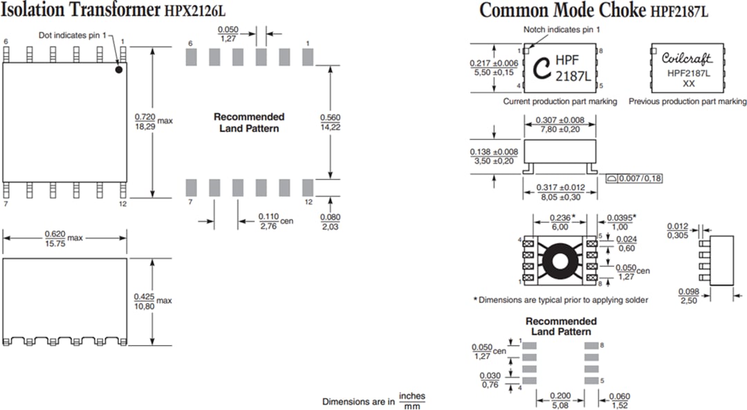 Mechanical Drawing - Coilcraft High Power PoE Signal Path Magnetics