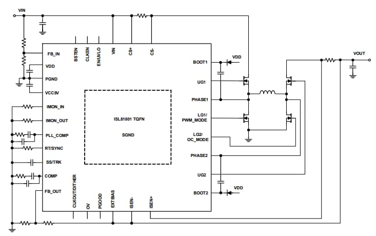 Application Circuit Diagram - Renesas Electronics ISL81801 80V Buck-Boost Controllers