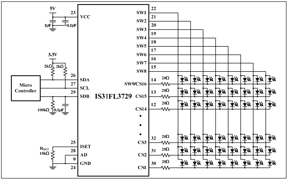 Application Circuit Diagram - Lumissil IS31FL3729 Matrix LED Drivers