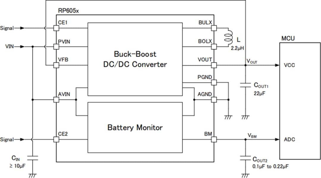 Application Circuit Diagram - Nisshinbo RP605 Buck-Boost DC-DC Converters