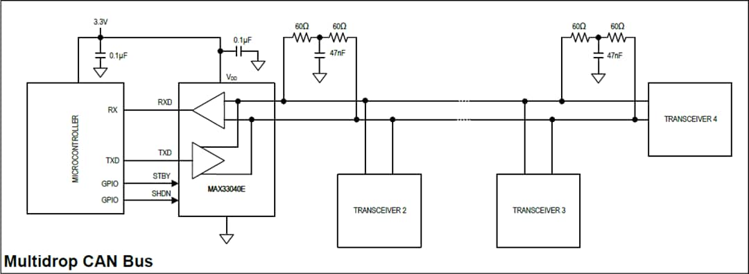 Application Circuit Diagram - Analog Devices Inc. MAX33040E CAN Transceiver
