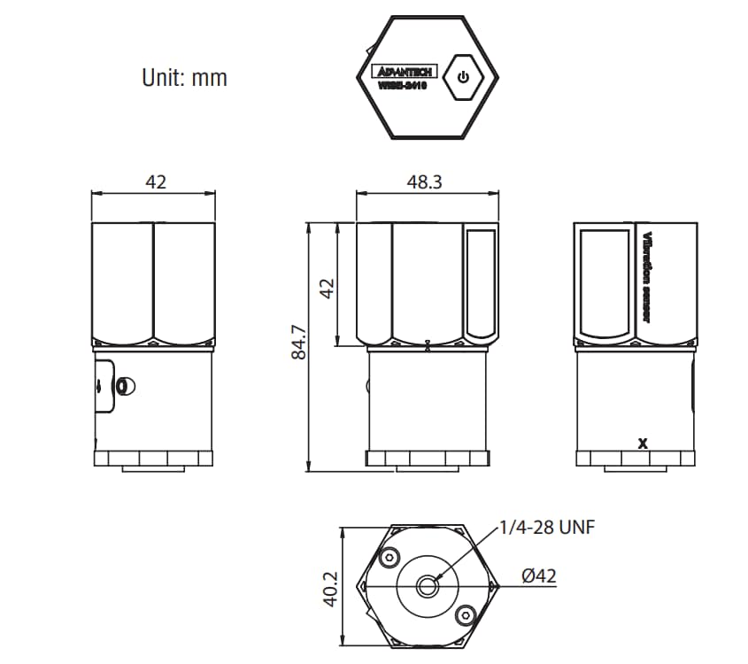 Mechanical Drawing - Advantech WISE-2410 LoRaWAN Wireless Sensor