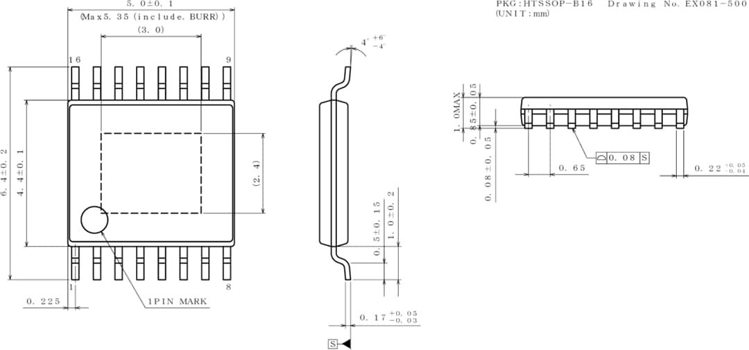 Mechanical Drawing - ROHM Semiconductor BD18337EFV-ME2 & BD18347EFV-ME2 LED Drivers
