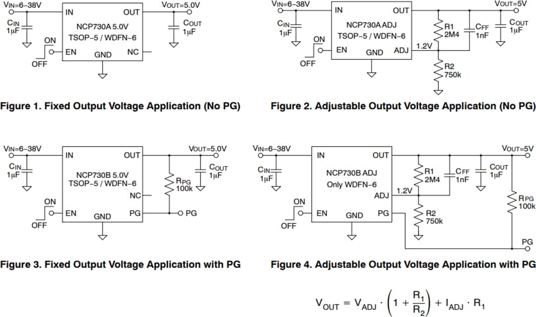 Application Circuit Diagram - onsemi NCP730 CMOS LDO Regulator