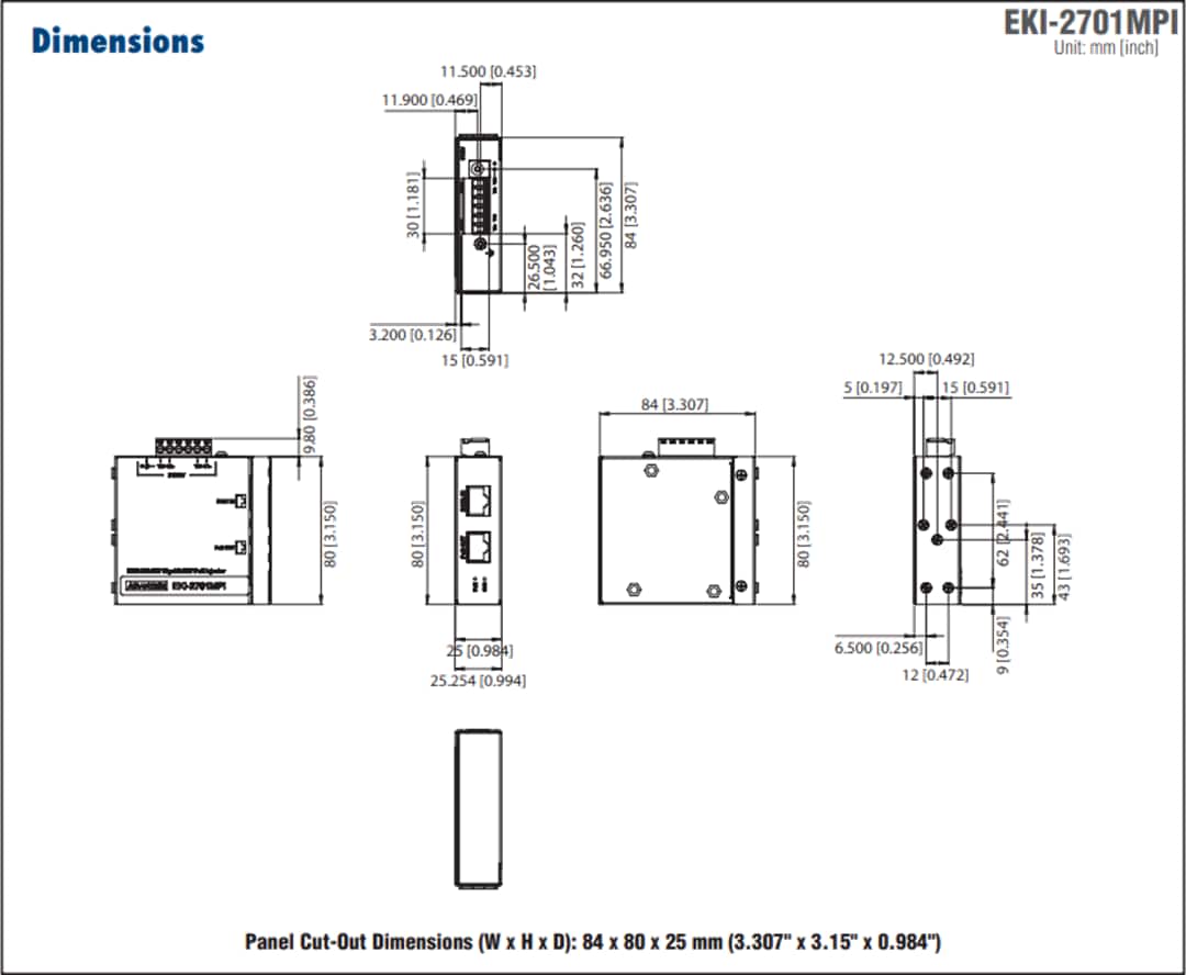 Mechanical Drawing - Advantech EKI-2701MPI Injector & EKI-2701MPI-R Extender