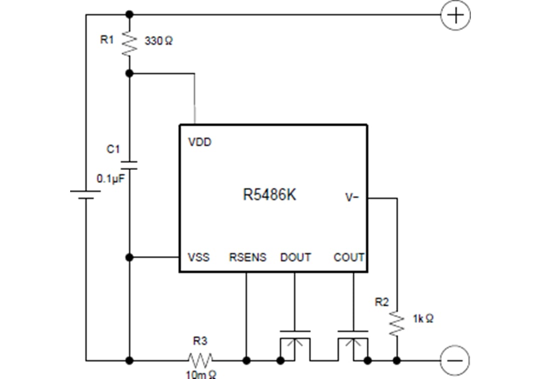 Application Circuit Diagram - Nisshinbo R5486K Li-Ion & Li-Polymer Battery Protection IC