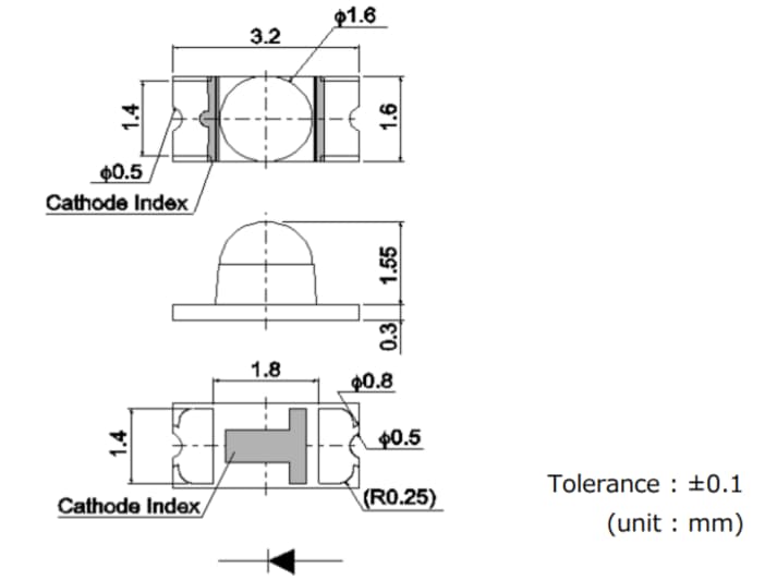 Mechanical Drawing - ROHM Semiconductor SML-S15R2TT86 IR LED