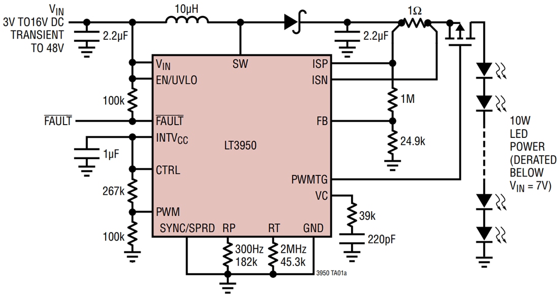 Application Circuit Diagram - Analog Devices Inc. LT3950 60V 1.5A LED Drivers
