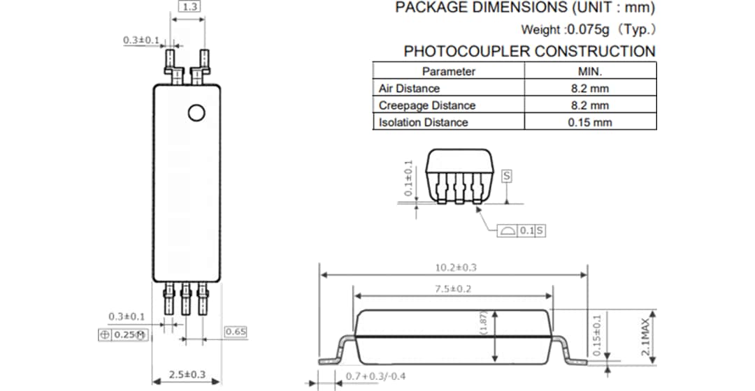 Mechanical Drawing - Renesas Electronics RV1S92xxA IC Photocouplers