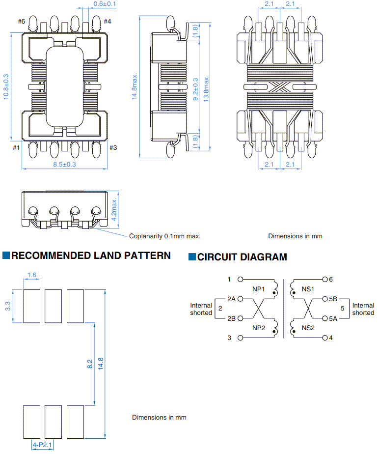 Mechanical Drawing - TDK VMT Automotive Grade SMD Transformers