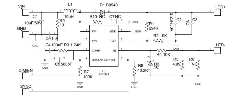 Schematic - Monolithic Power Systems (MPS) EV3363-J-00A Evaluation Board