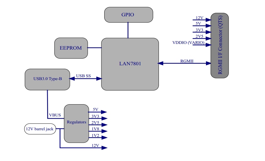 Block Diagram - Microchip Technology EVB-LAN7801-EDS Evaluation Board