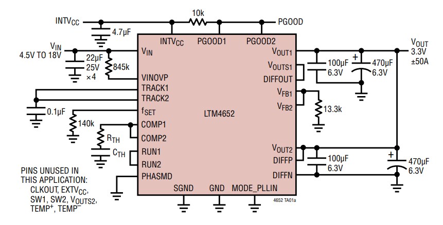 Application Circuit Diagram - Analog Devices Inc. LTM4652 µModule® Regulators