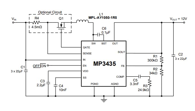 Application Circuit Diagram - Monolithic Power Systems (MPS) MP3435 Synchronous Boost Converters