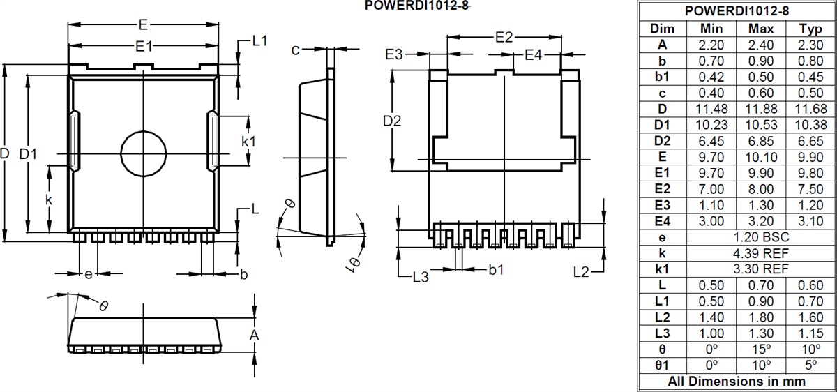 Mechanical Drawing - Diodes Incorporated DMTH10H1M7STLWQ Automotive Enhancement-Mode MOSFET