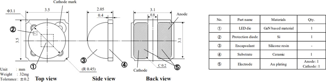 Mechanical Drawing - Stanley Electric UV-A LEDs