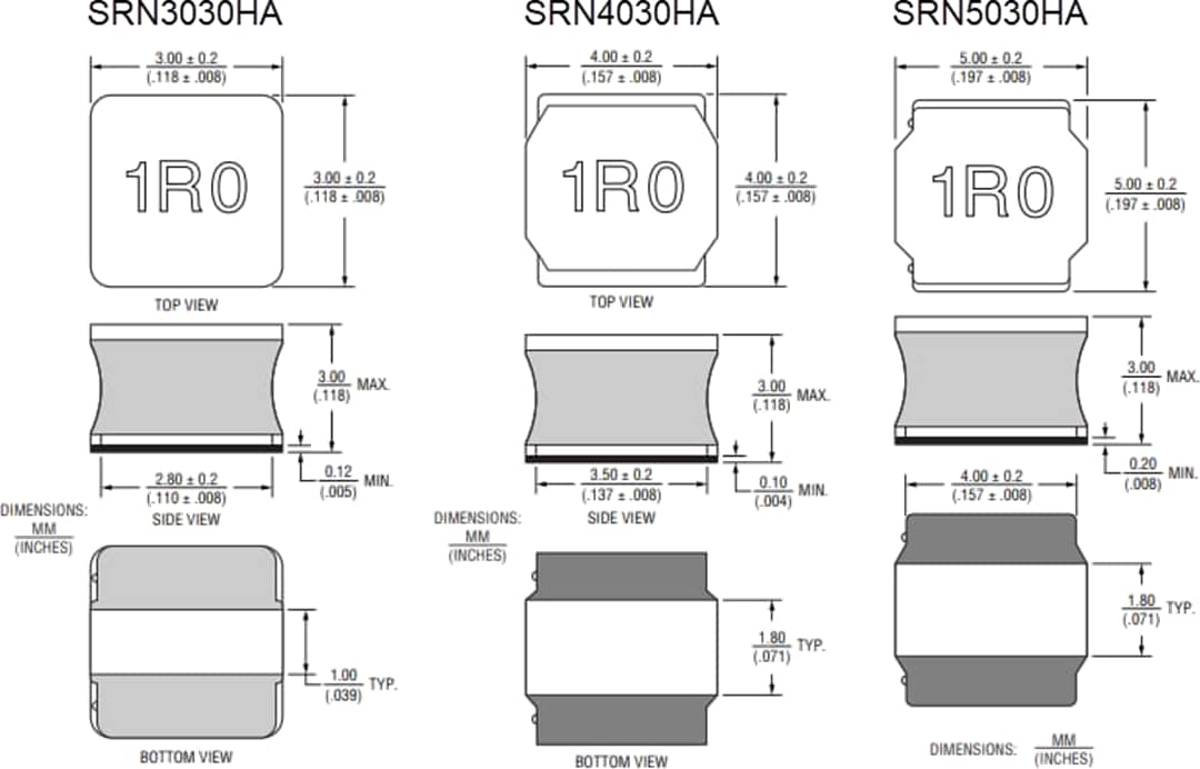 Mechanical Drawing - Bourns SRNx030HA Semi-Shielded Power Inductors