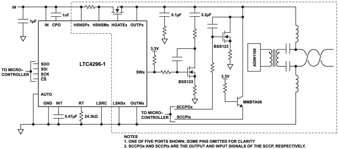 Application Circuit Diagram - Analog Devices Inc. LTC4296-1 5-Port SPoE PSE Controller