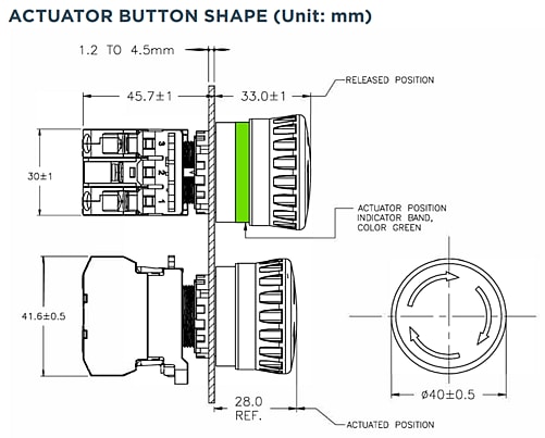 Chart - TE Connectivity / Alcoswitch PBES22 Pushbutton 22mm Emergency Stop Switches