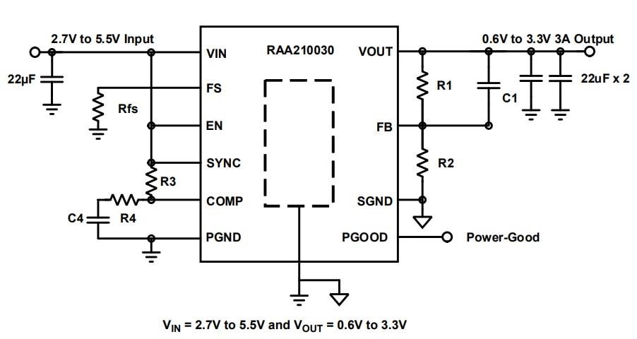 Application Circuit Diagram - Renesas Electronics RAA210030 Step-Down DC/DC Mini Power Module