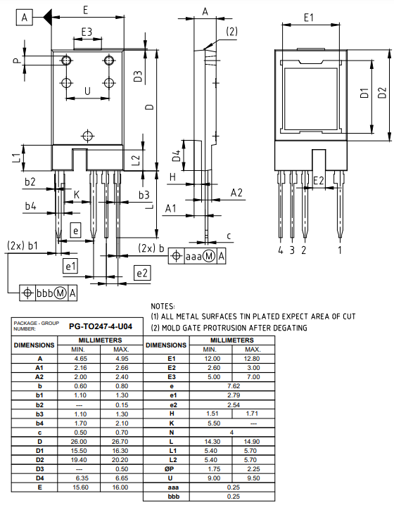 Mechanical Drawing - Infineon Technologies 2000V CoolSiC™ MOSFETs