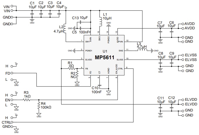 Schematic - Monolithic Power Systems (MPS) EV5611-QT-00A Evaluation Board