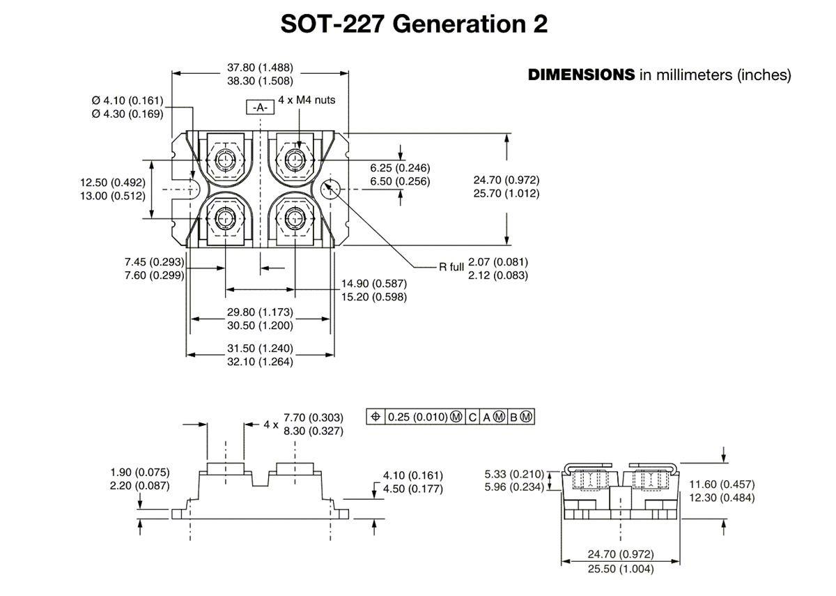 Mechanical Drawing - Vishay Semiconductors VS-SC SOT-227 SiC Schottky Barrier Diodes