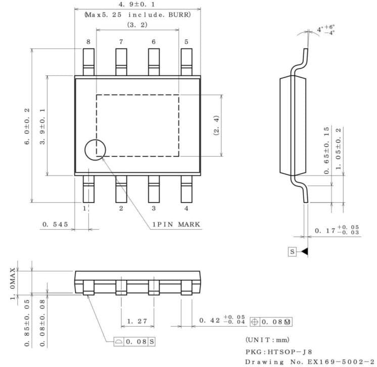Mechanical Drawing - ROHM Semiconductor BV1LDx Automotive IPD 1ch Low Side Switches